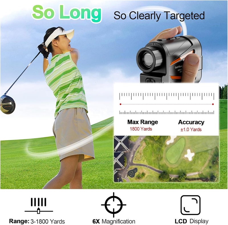 Rocketek Golf Rangefinder with Slope Compensation Mode, 1800 Yards Golf Laser Rangefinder, 6X Magnification for Distance Angle Height Measurement, Magnetic Stripe, Water Resistant, Flag Pole Locking Vibration - Image 3